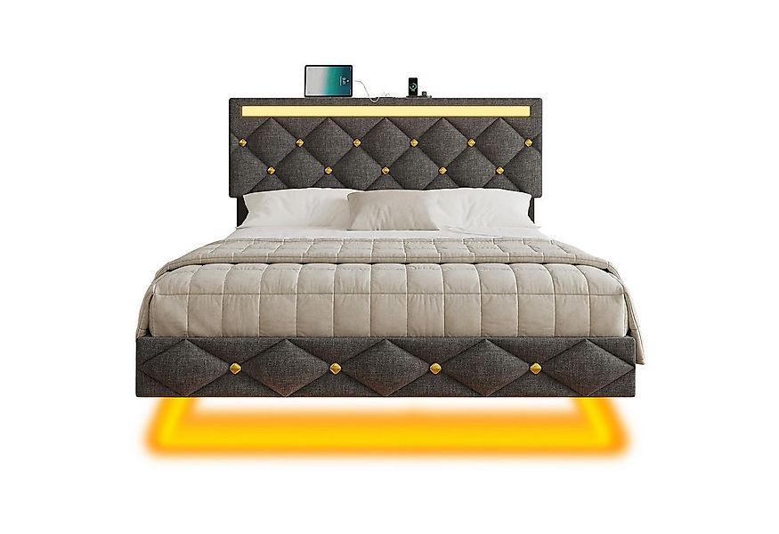 MSMASK Polsterbett mit USB-Aufladen und LED-Beleuchtung, Grauem Leinen (Ohn günstig online kaufen