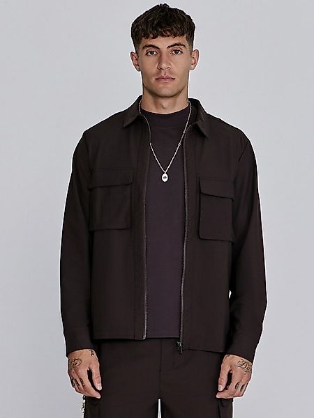 Siksilk Hemdjacke SikSilk Herren Braunes Full Zip Overshirt günstig online kaufen