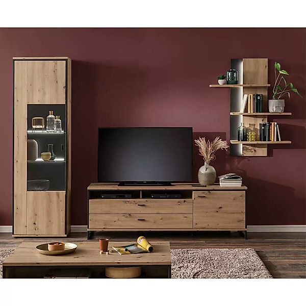 TV Wohnwand in Eichefarben und Anthrazit modern (dreiteilig) günstig online kaufen