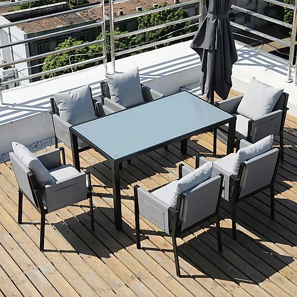 Garten Esstisch mit Stühlen in modernem Design 6 Personen (siebenteilig) günstig online kaufen