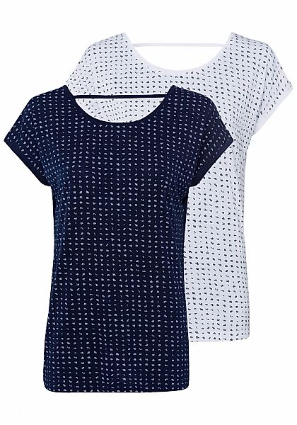 Vivance T-Shirt, (2er-Pack), mit dekorativem Band im Nacken günstig online kaufen