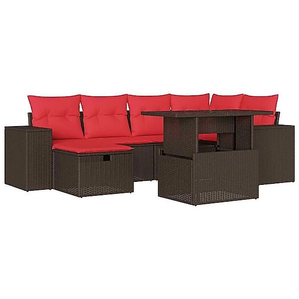 vidaXL 7-Tlg Gartensofa-Set mit Kissen Braun Polyrattan 3275304 günstig online kaufen