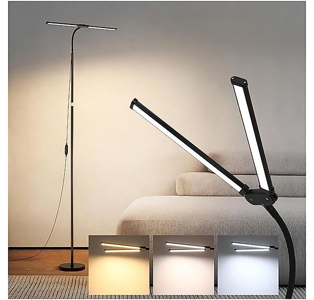Sunicol LED Stehlampe Dimmbar Doppelkopf Stehlampe, 3 Farbmodi, 3000K-6000K günstig online kaufen