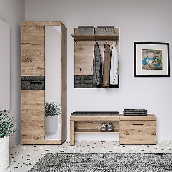 Garderoben Set 3-teilig modern in Eiche Viking RIBERA-129 günstig online kaufen