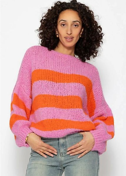 SASSYCLASSY Strickpullover Pullover mit Streifenmuster in Pink und Orange S günstig online kaufen