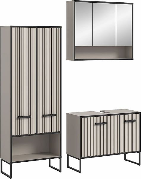 welltime Badmöbel-Set "Locri, Breite 154 cm, Rillenoptik, Metallkufen" 3 St günstig online kaufen