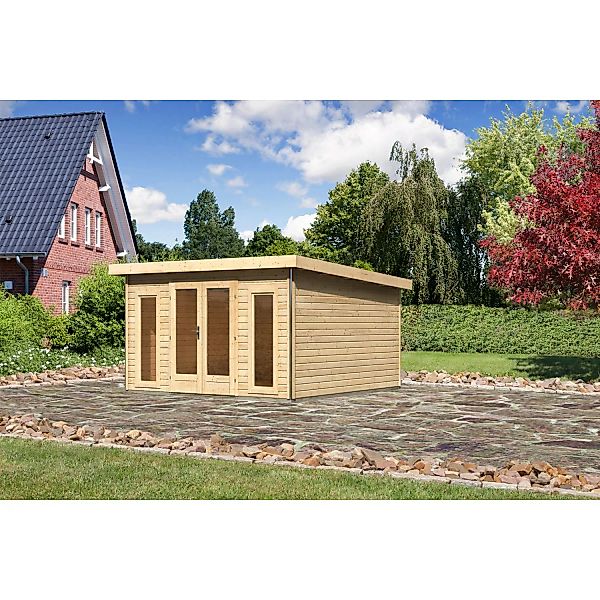 Karibu Holz-Gartenhaus Norrköping Naturbelassen Pultdach 365 cm x 365 cm günstig online kaufen