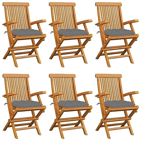 vidaXL Gartenstühle mit Grauen Kissen 6 Stk Massivholz Teak 3062557 günstig online kaufen