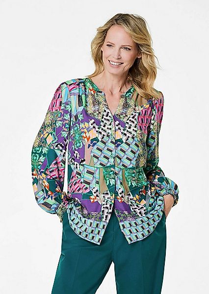 GOLDNER Klassische Bluse Patchworkbluse mit Rundhals, V-Schlitz Viskoseblus günstig online kaufen