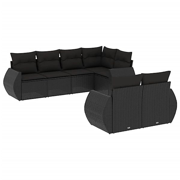 vidaXL 7-Tlg Garten-Sofagarnitur mit Kissen Schwarz Poly Rattan 3253942 günstig online kaufen