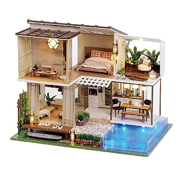 Cute Room 3D-Puzzle DIY holz Miniature Haus Puppenhaus Chalet mit Pool, Puz günstig online kaufen