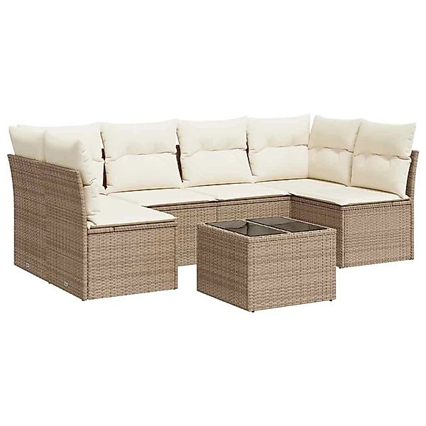 vidaXL 7-Tlg Garten-Sofagarnitur mit Kissen Beige Poly Rattan 3217398 günstig online kaufen