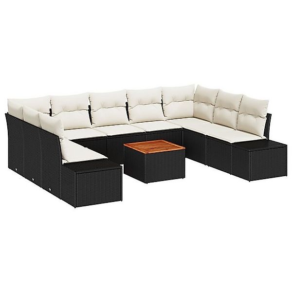 vidaXL Loungesofa 10-teiliges Garten-Sofa-Set mit Kissen Schwarz Poly-Ratta günstig online kaufen
