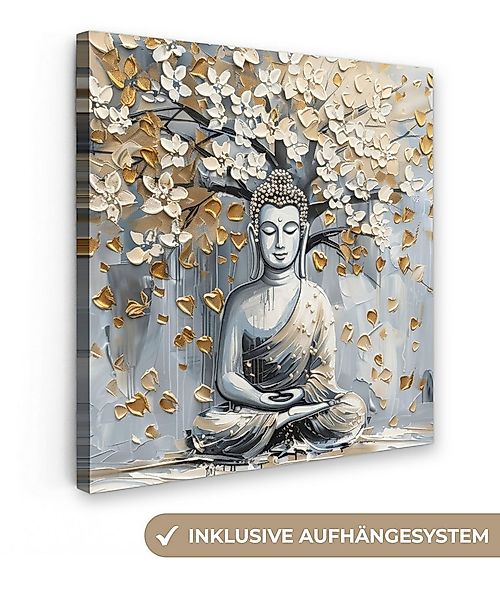 OneMillionCanvasses® Leinwandbild Buddha - Blumen - Baum - Gold - Modern, F günstig online kaufen