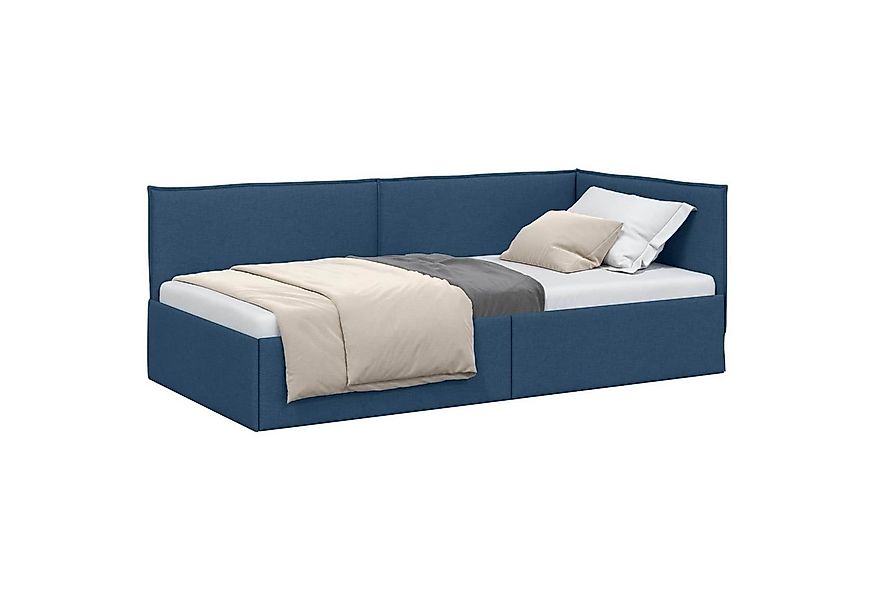 vidaXL Bett Eckbettgestell mit Kopfteil Blau 90 x 190 cm Samt (1-tlg) günstig online kaufen