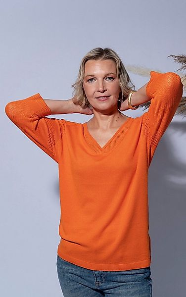 Passioni 3/4 Arm-Pullover mit perforierten V-ausschnitt Perforierte Ärmel günstig online kaufen