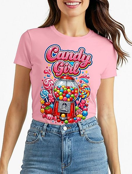 MoonWorks Print-Shirt Damen T-Shirt - Candygirl Kaugummi Retro Design - Fas günstig online kaufen