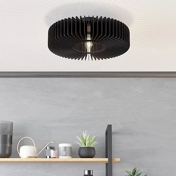 Deckenlampe Palombaia, schwarz, Ø 50 cm, Stahl/Holz, E27 günstig online kaufen