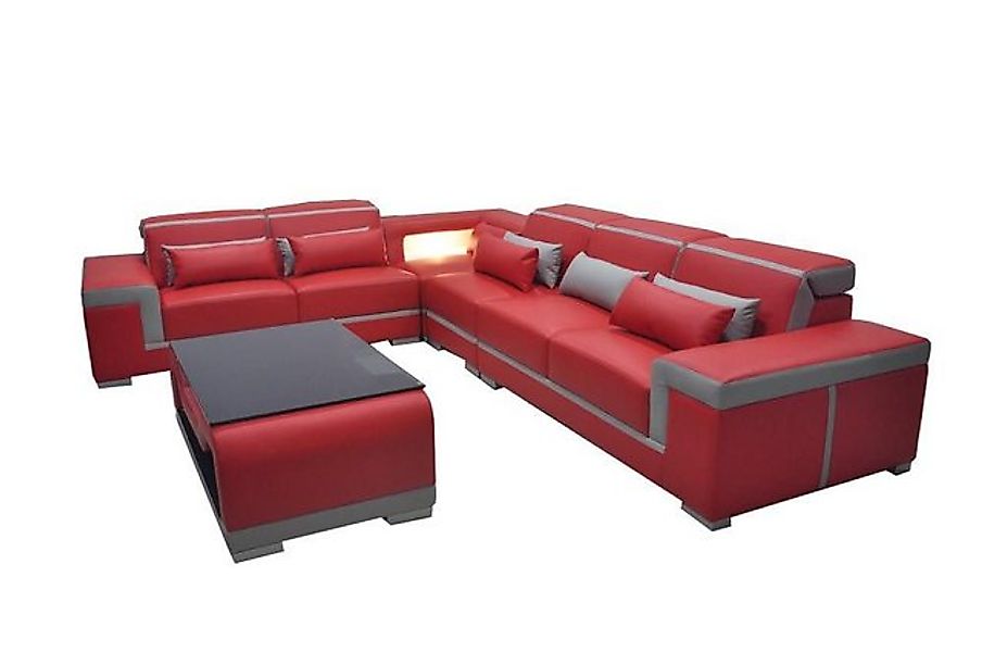 Xlmoebel Ecksofa Lederbank mit USB, Eckcouch, Polsterkombination, Tisch, L- günstig online kaufen