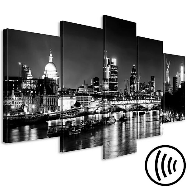 Bild auf Leinwand London Lights (5 Parts) Wide Black and White XXL günstig online kaufen