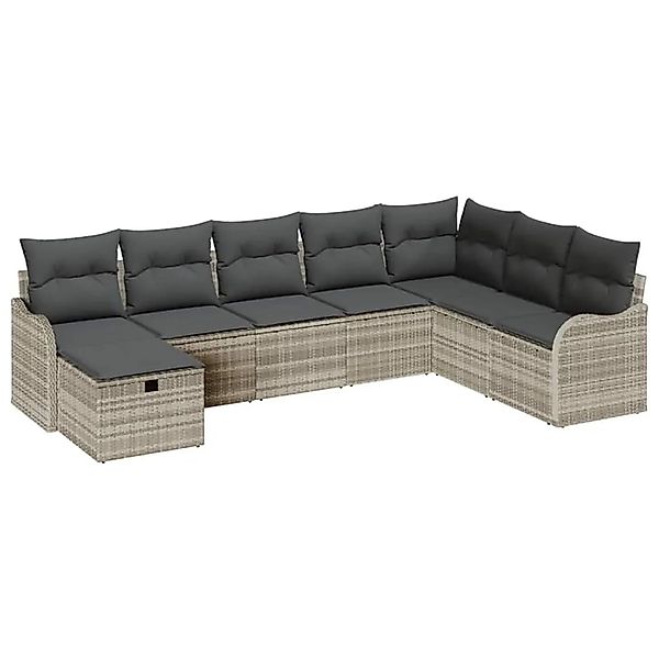vidaXL Sofa Set mit Kissen mit Speicher 8-Tlg Hellgrau Poly-Rattan 3359031 günstig online kaufen