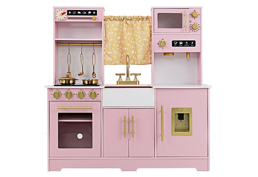 COSTWAY Spielküche Holz, Kinderküche aus Holz, mit Ofen, Spüle, Herd günstig online kaufen