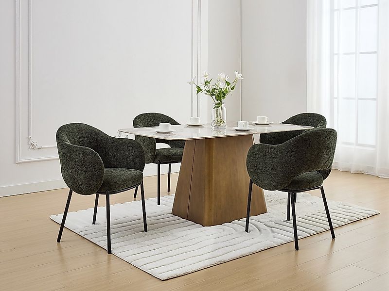 Stuhl mit Armlehnen 6er-Set - Strukturstoff & schwarzes Metall - Grün - ACA günstig online kaufen