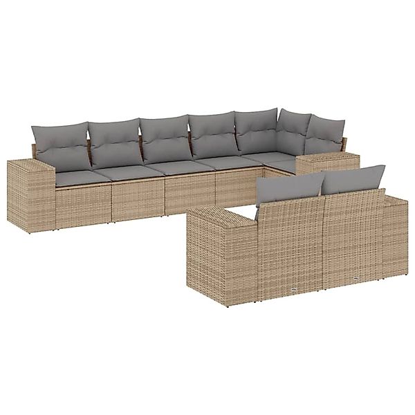 vidaXL 8-Tlg Garten-Sofagarnitur mit Kissen Beige Poly Rattan 3222818 günstig online kaufen