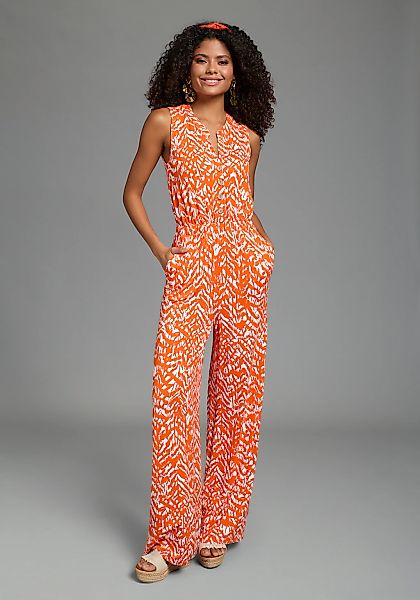 Laura Scott Jumpsuit mit sommerlichem Muster, modisch weites Bein und Knopf günstig online kaufen