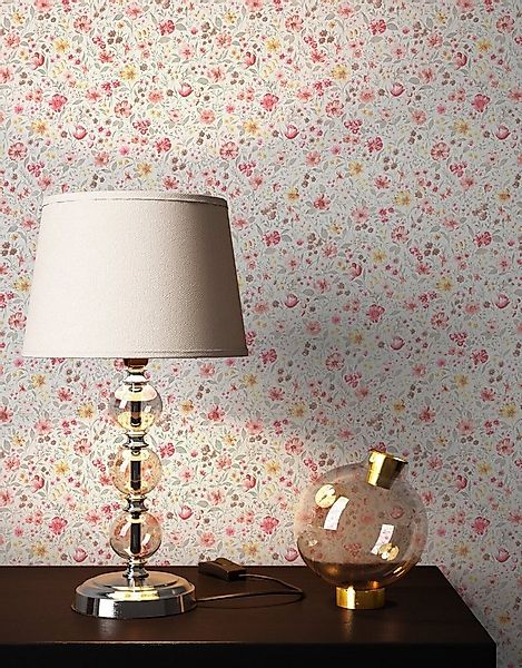 Newroom Vliestapete, Weiß Tapete Landhaus Blumen - Blumentapete Rosa Grau R günstig online kaufen