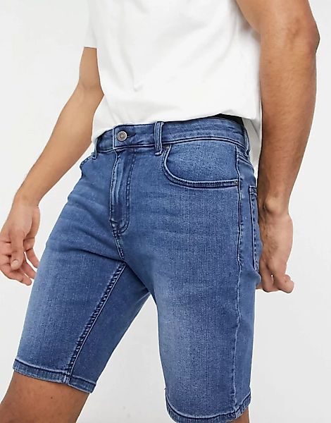 ASOS DESIGN – Hautenge Jeans-Shorts mit Power-Stretch in verwaschenem Dunke günstig online kaufen