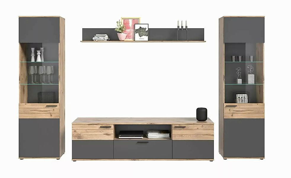 Wohnkombination  Monsano ¦ grau ¦ Maße (cm): B: 338 H: 200 Kommoden & Sideb günstig online kaufen