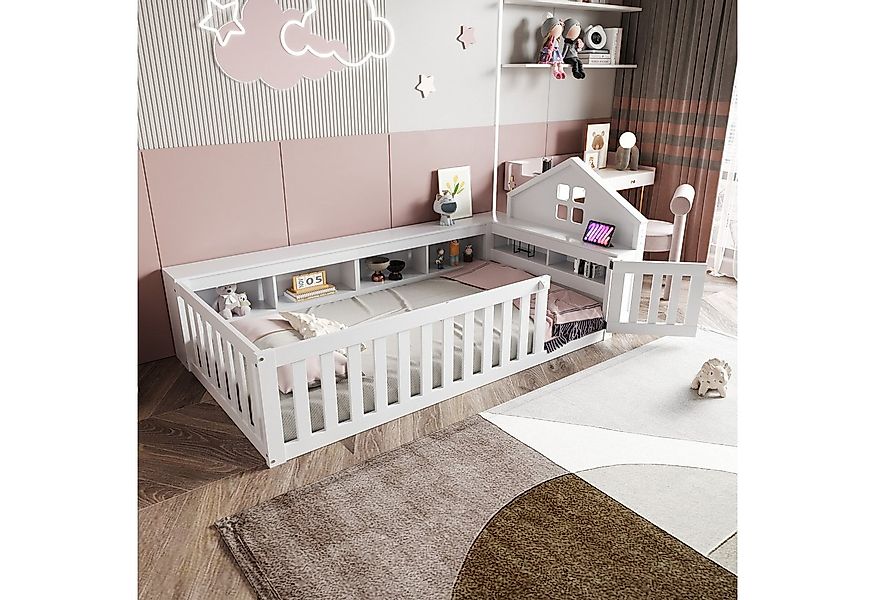 Merax Kinderbett mit Dach und Fenster (Massivholz Einzelbett Jugendbett, 1- günstig online kaufen