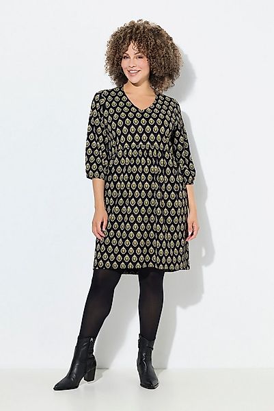 Ulla Popken Jerseykleid Jerseykleid A-Linie V-Ausschnitt 3/4-Arm günstig online kaufen