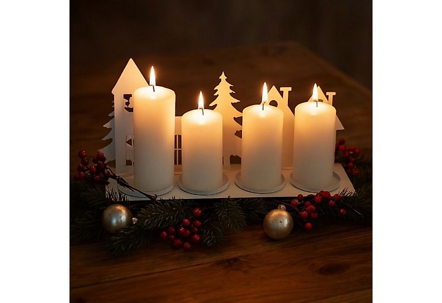 Online-Fuchs Kerzenhalter Winterdorf aus Metall - moderner Adventskranz in günstig online kaufen