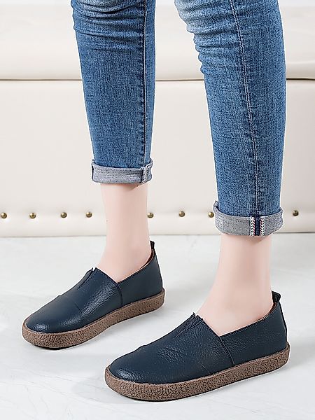 Damen Leder Casual Slip On Flache Loafer Schuhe günstig online kaufen