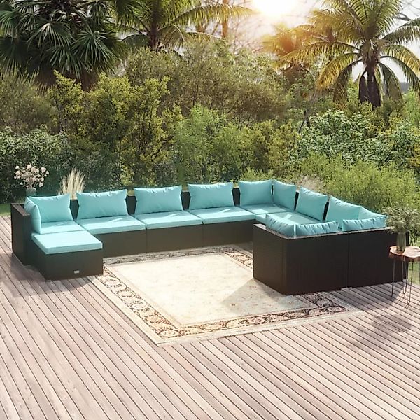 Vidaxl 10-tlg. Garten-lounge-set Mit Kissen Poly Rattan Schwarz günstig online kaufen