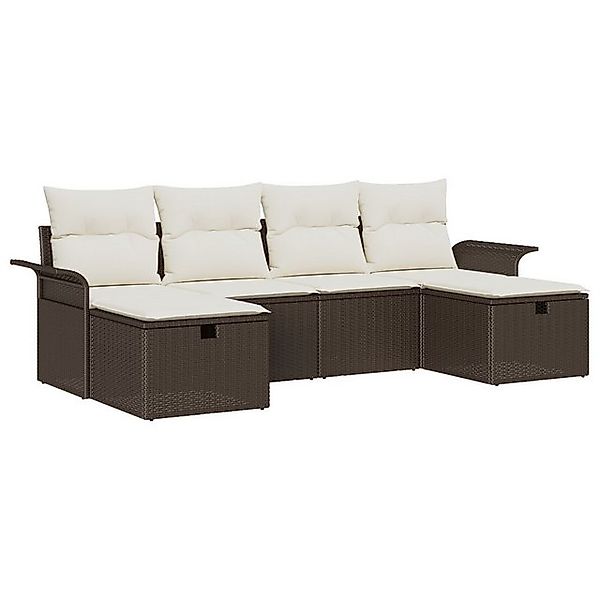vidaXL Loungesofa 6-teiliges Garten-Sofa-Set mit Kissen Braun Poly Rattan, günstig online kaufen