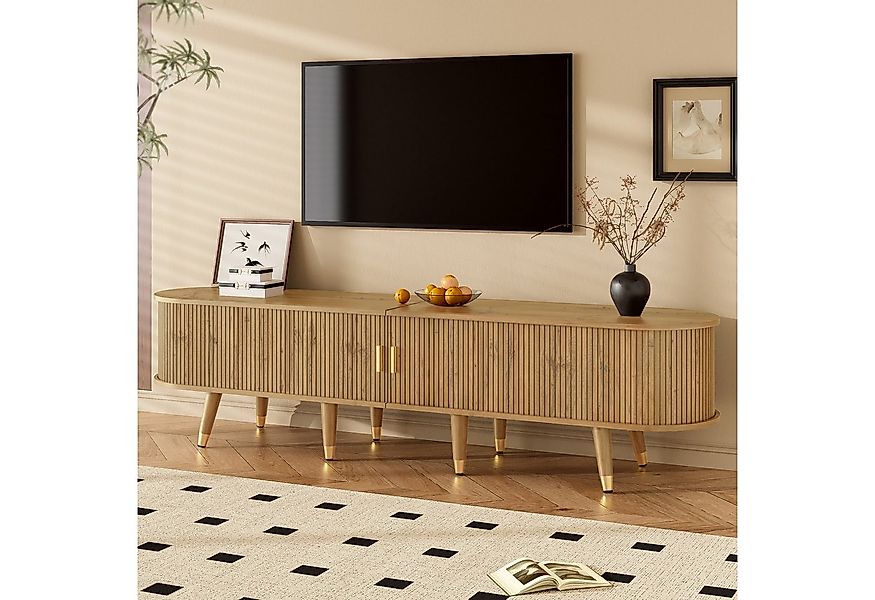 OKWISH Lowboard mit Rattan-Schiebetür (Fernsehtisch, Wohnzimmermöbel, Ferns günstig online kaufen