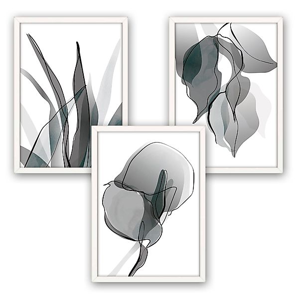 Kreative Feder Poster Floral Grau, Natur günstig online kaufen