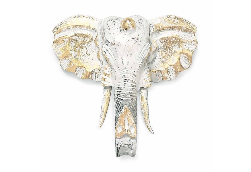 Bali-Homedecor Wanddekoobjekt Elefantenkopf groß weiß gold Holz Wanddeko El günstig online kaufen