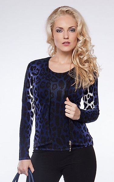 Passioni 2-in-1-Strickjacke Twinset mit Leoprint und Reißverschluss günstig online kaufen
