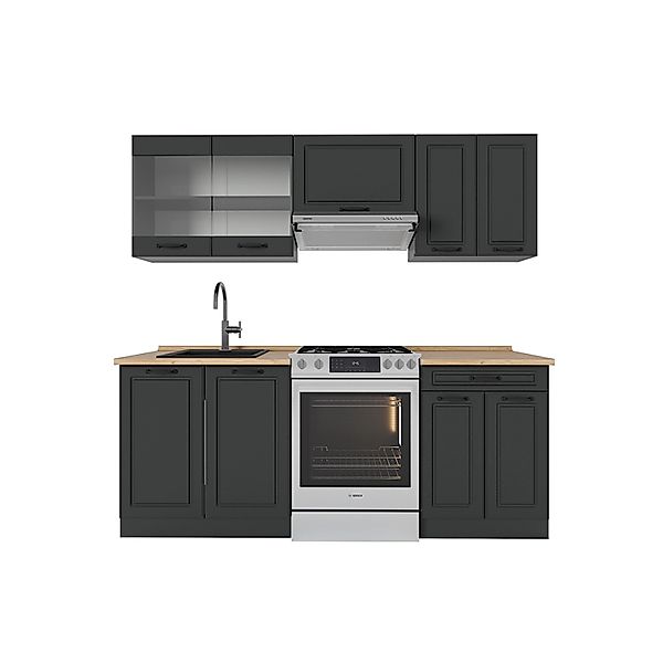 Vicco R-Line Küchenzeile Anthrazit Landhaus/Anthrazit 200 cm ohne Arbeitspl günstig online kaufen