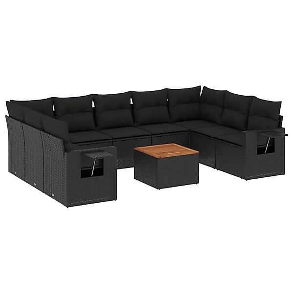 vidaXL 10-Tlg Garten-Sofagarnitur mit Kissen Schwarz Poly Rattan 3224704 günstig online kaufen