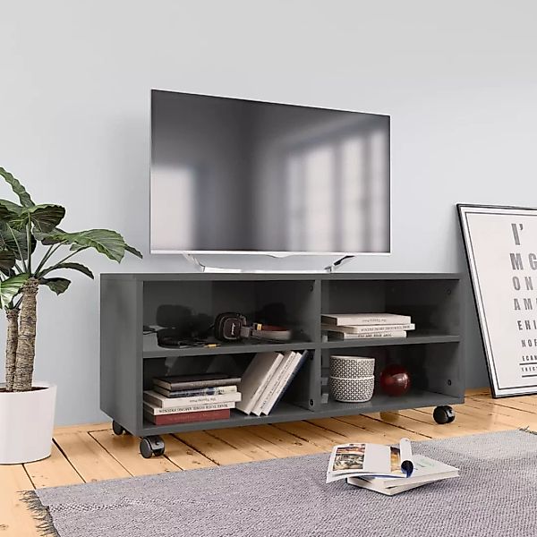 Tv-schrank Mit Rollen Hochglanz-grau 90×35×35 Cm Spanplatte günstig online kaufen
