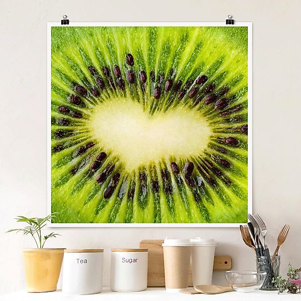 Poster Küche - Quadrat Kiwi Heart günstig online kaufen