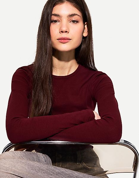 Bershka Langarmshirt Damen M Bordeaux günstig online kaufen