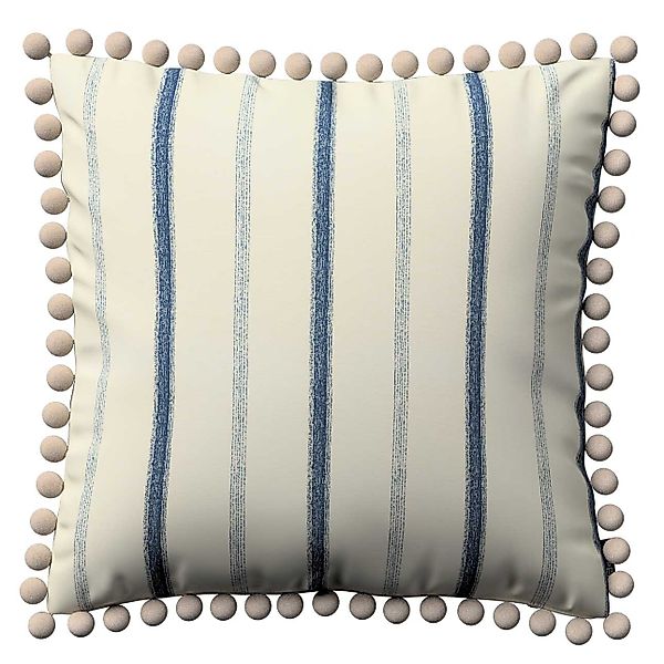 Kissenhülle Wera mit Bommeln, creme- blau gestreift, 45 x 45 cm, Avinon (12 günstig online kaufen