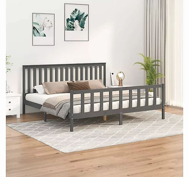 furnicato Bett Massivholzbett mit Kopfteil Grau 200x200 cm Kiefer günstig online kaufen