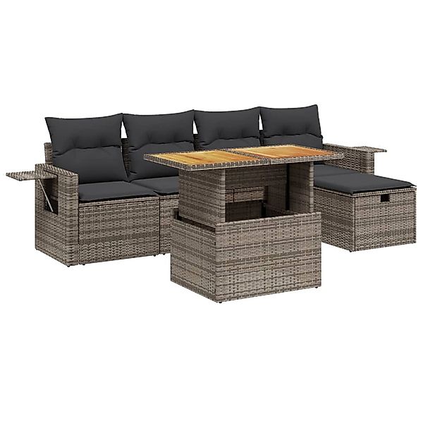 vidaXL 6-Tlg Garten-Sofagarnitur mit Kissen Grau Poly Rattan 3275699 günstig online kaufen